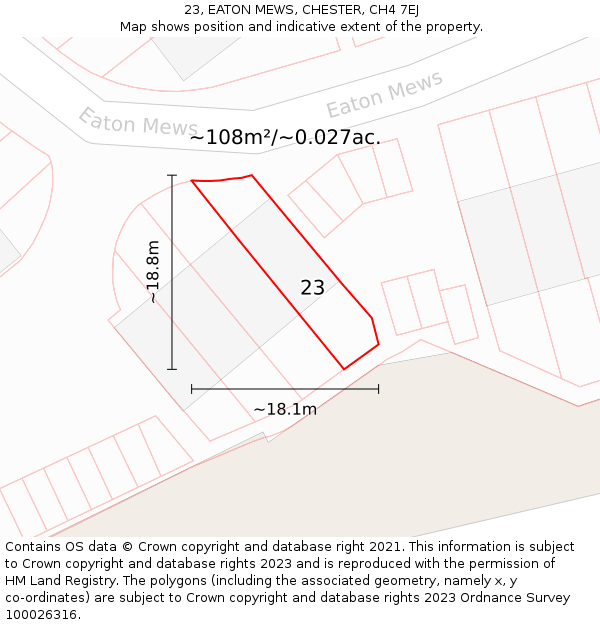 23, EATON MEWS, CHESTER, CH4 7EJ: Plot and title map