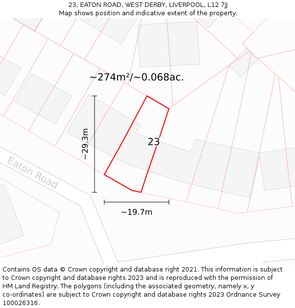 23, EATON ROAD, WEST DERBY, LIVERPOOL, L12 7JJ: Plot and title map