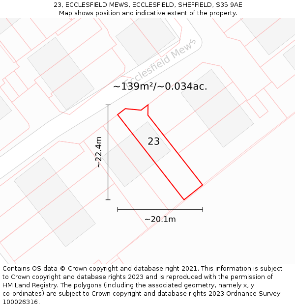 23, ECCLESFIELD MEWS, ECCLESFIELD, SHEFFIELD, S35 9AE: Plot and title map