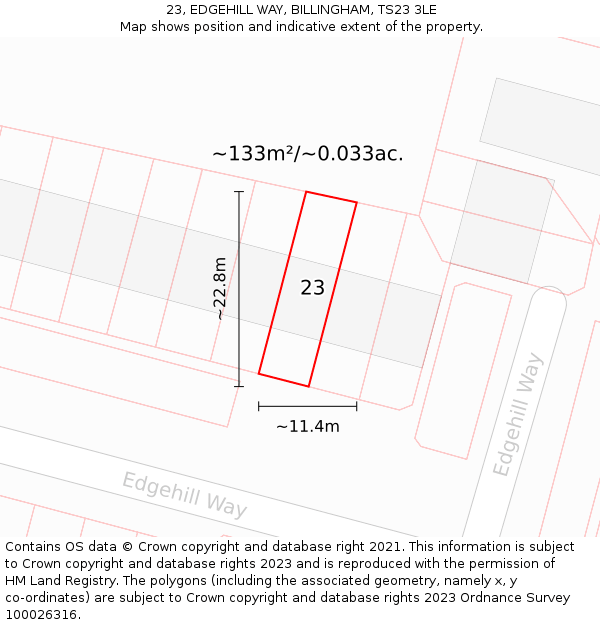 23, EDGEHILL WAY, BILLINGHAM, TS23 3LE: Plot and title map