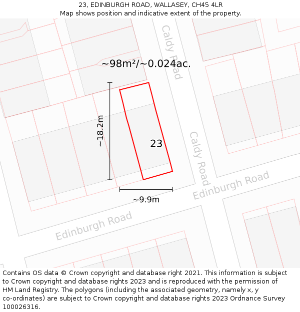 23, EDINBURGH ROAD, WALLASEY, CH45 4LR: Plot and title map