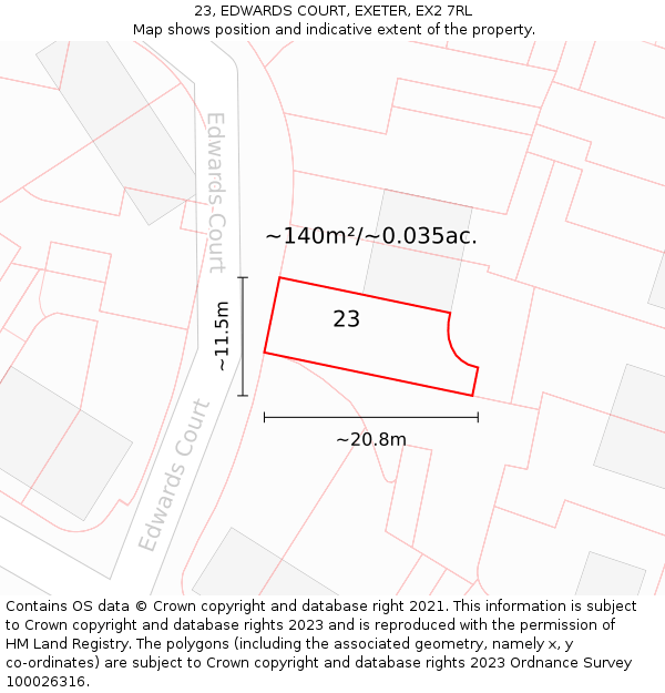 23, EDWARDS COURT, EXETER, EX2 7RL: Plot and title map