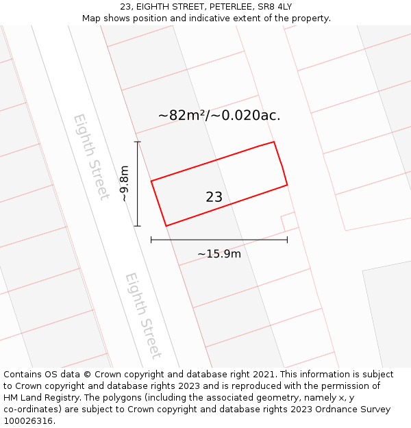23, EIGHTH STREET, PETERLEE, SR8 4LY: Plot and title map
