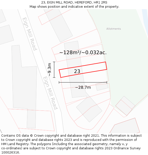 23, EIGN MILL ROAD, HEREFORD, HR1 2RS: Plot and title map