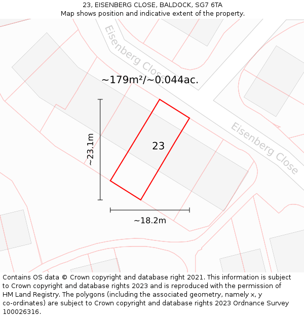 23, EISENBERG CLOSE, BALDOCK, SG7 6TA: Plot and title map