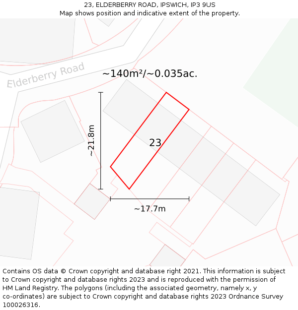 23, ELDERBERRY ROAD, IPSWICH, IP3 9US: Plot and title map