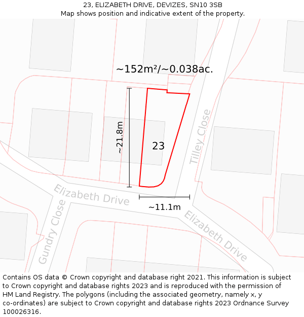 23, ELIZABETH DRIVE, DEVIZES, SN10 3SB: Plot and title map
