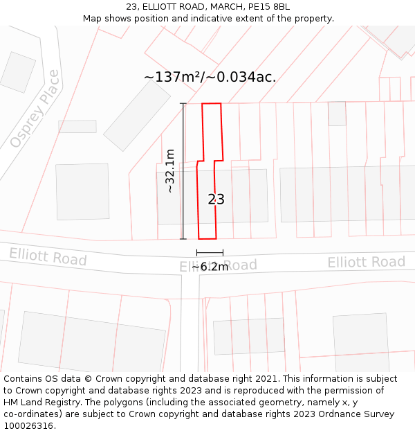 23, ELLIOTT ROAD, MARCH, PE15 8BL: Plot and title map