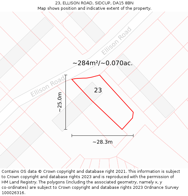 23, ELLISON ROAD, SIDCUP, DA15 8BN: Plot and title map