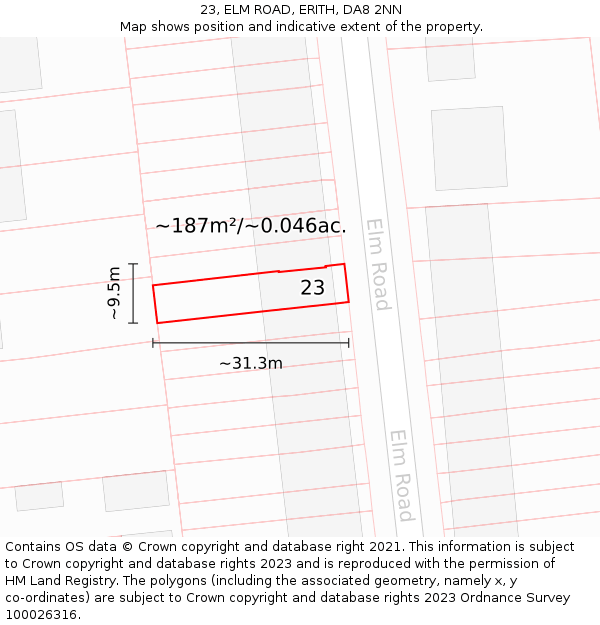 23, ELM ROAD, ERITH, DA8 2NN: Plot and title map