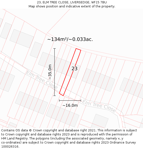 23, ELM TREE CLOSE, LIVERSEDGE, WF15 7BU: Plot and title map