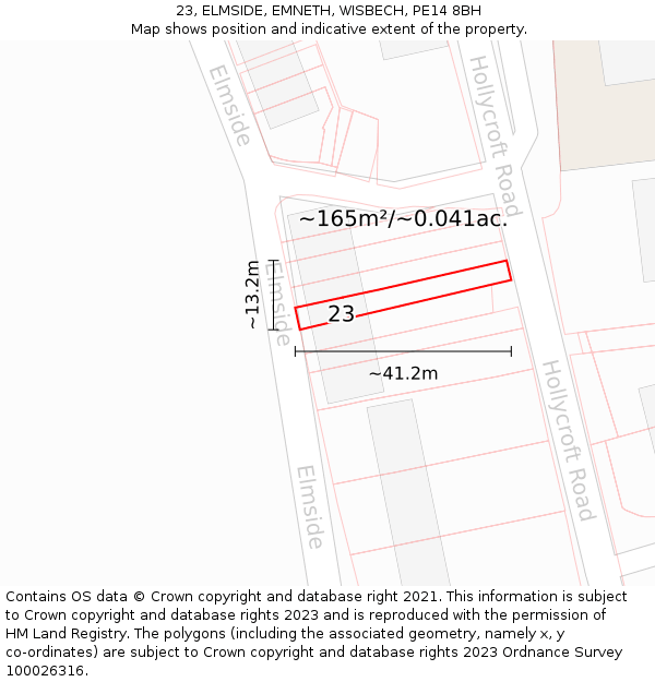 23, ELMSIDE, EMNETH, WISBECH, PE14 8BH: Plot and title map