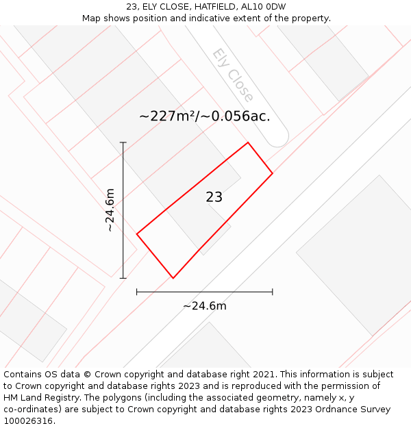 23, ELY CLOSE, HATFIELD, AL10 0DW: Plot and title map