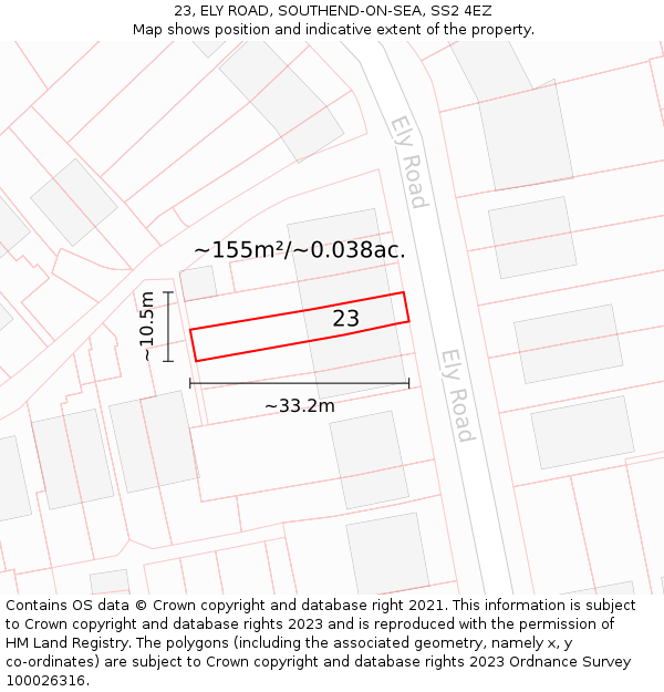 23, ELY ROAD, SOUTHEND-ON-SEA, SS2 4EZ: Plot and title map