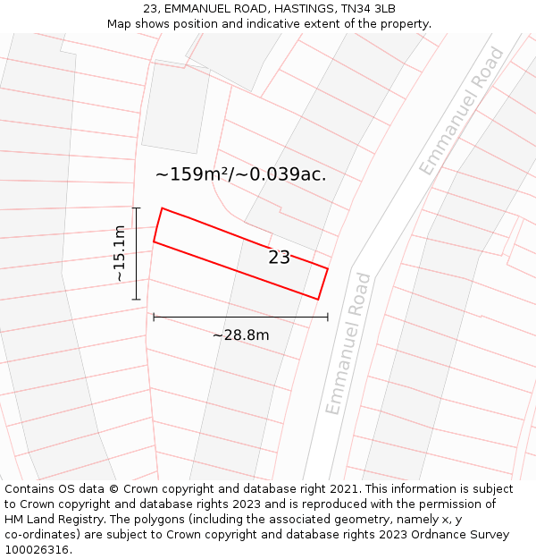 23, EMMANUEL ROAD, HASTINGS, TN34 3LB: Plot and title map