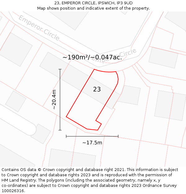 23, EMPEROR CIRCLE, IPSWICH, IP3 9UD: Plot and title map