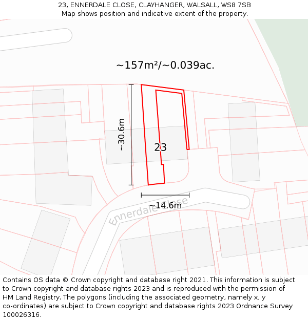 23, ENNERDALE CLOSE, CLAYHANGER, WALSALL, WS8 7SB: Plot and title map