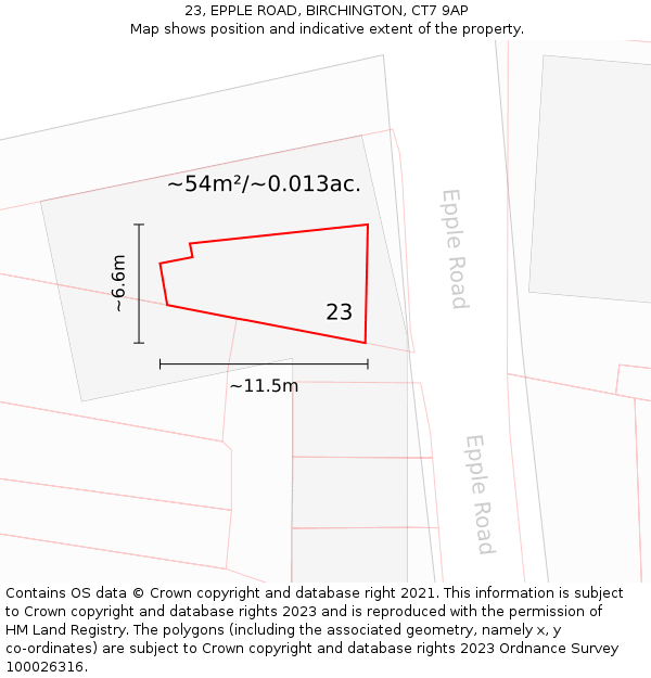23, EPPLE ROAD, BIRCHINGTON, CT7 9AP: Plot and title map