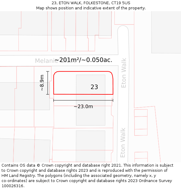 23, ETON WALK, FOLKESTONE, CT19 5US: Plot and title map