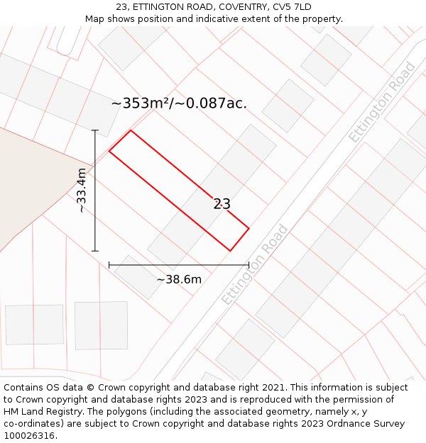 23, ETTINGTON ROAD, COVENTRY, CV5 7LD: Plot and title map