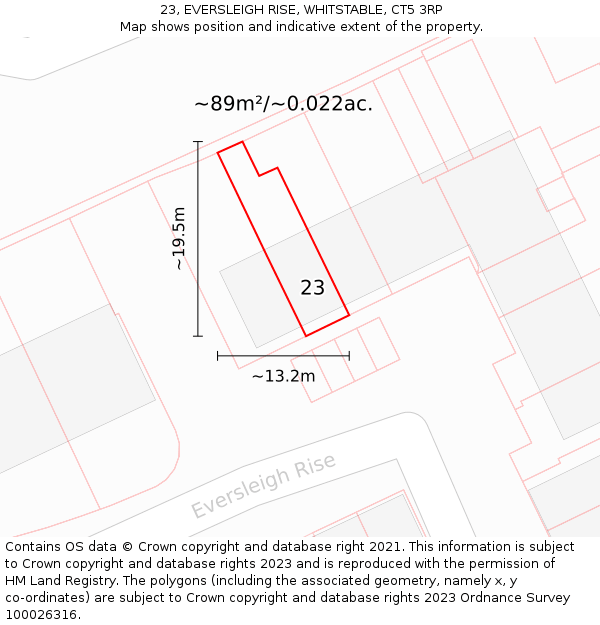 23, EVERSLEIGH RISE, WHITSTABLE, CT5 3RP: Plot and title map