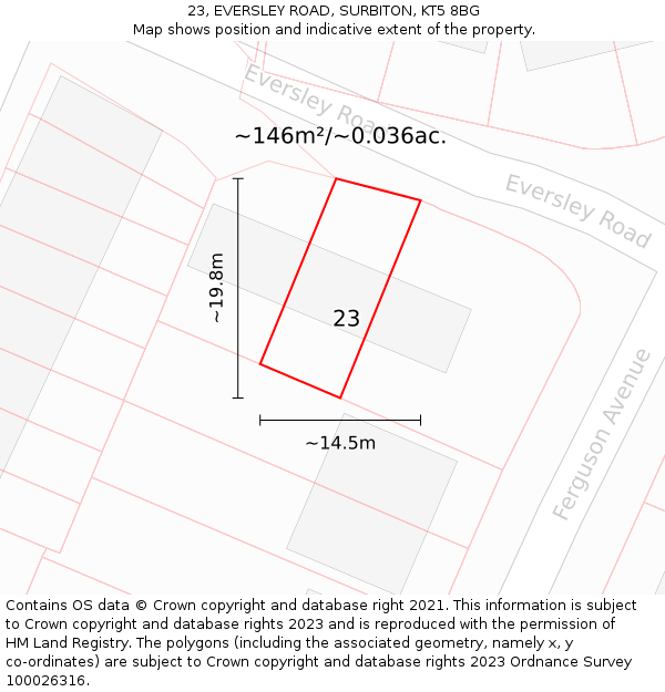 23, EVERSLEY ROAD, SURBITON, KT5 8BG: Plot and title map