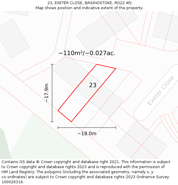 23, EXETER CLOSE, BASINGSTOKE, RG22 4PJ: Plot and title map