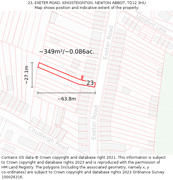 23, EXETER ROAD, KINGSTEIGNTON, NEWTON ABBOT, TQ12 3HU: Plot and title map