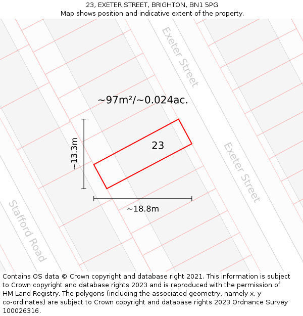 23, EXETER STREET, BRIGHTON, BN1 5PG: Plot and title map