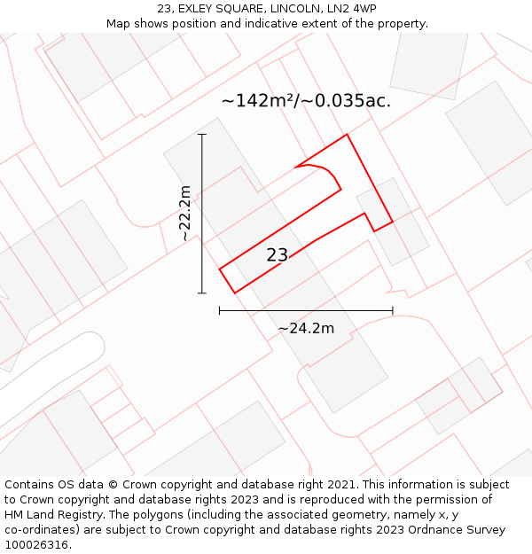 23, EXLEY SQUARE, LINCOLN, LN2 4WP: Plot and title map