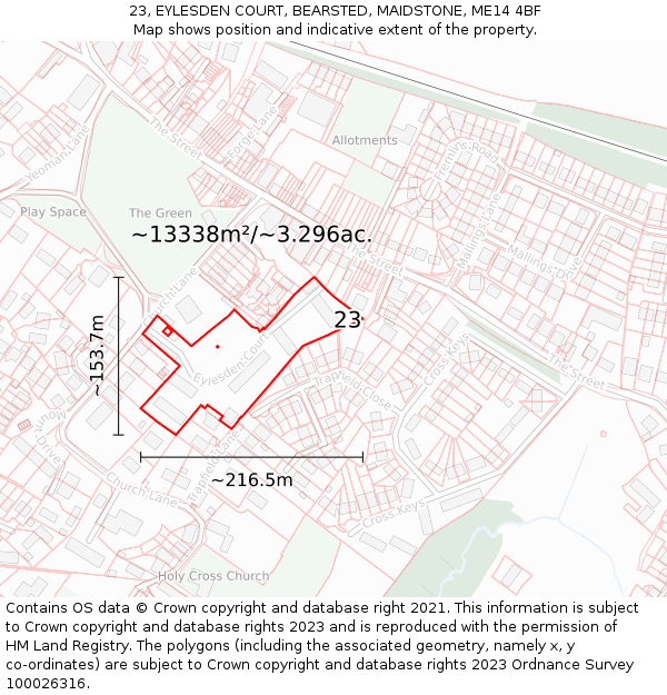 23, EYLESDEN COURT, BEARSTED, MAIDSTONE, ME14 4BF: Plot and title map