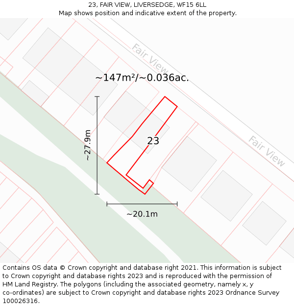 23, FAIR VIEW, LIVERSEDGE, WF15 6LL: Plot and title map