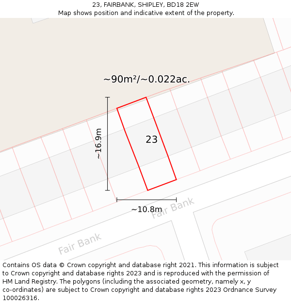 23, FAIRBANK, SHIPLEY, BD18 2EW: Plot and title map
