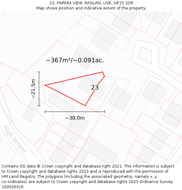 23, FAIRFAX VIEW, RAGLAN, USK, NP15 2DR: Plot and title map