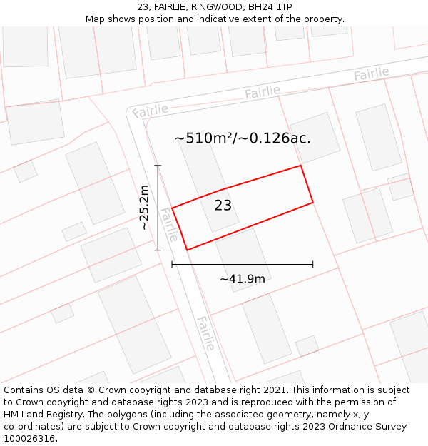23, FAIRLIE, RINGWOOD, BH24 1TP: Plot and title map