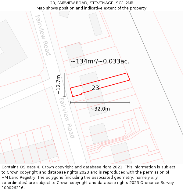 23, FAIRVIEW ROAD, STEVENAGE, SG1 2NR: Plot and title map