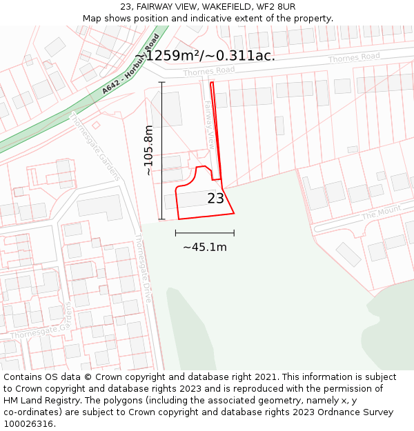 23, FAIRWAY VIEW, WAKEFIELD, WF2 8UR: Plot and title map