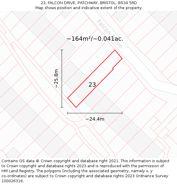 23, FALCON DRIVE, PATCHWAY, BRISTOL, BS34 5RD: Plot and title map