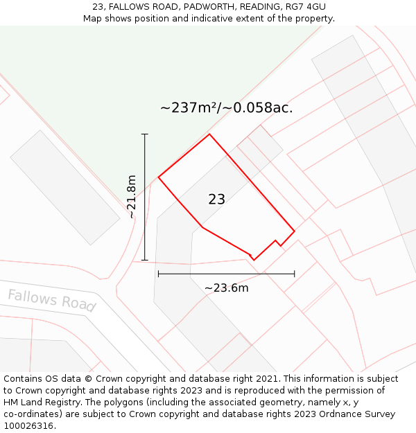 23, FALLOWS ROAD, PADWORTH, READING, RG7 4GU: Plot and title map