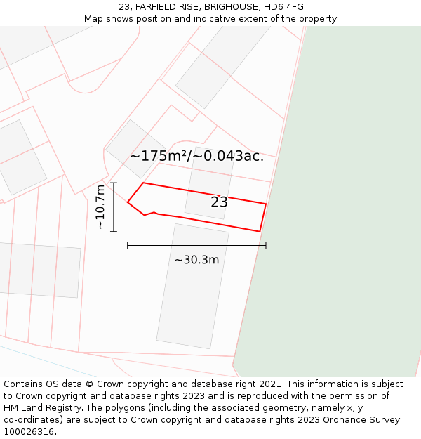 23, FARFIELD RISE, BRIGHOUSE, HD6 4FG: Plot and title map