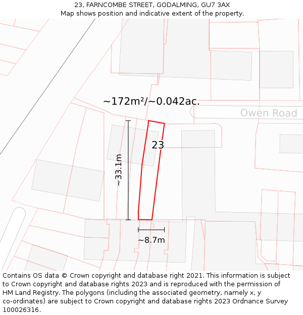 23, FARNCOMBE STREET, GODALMING, GU7 3AX: Plot and title map