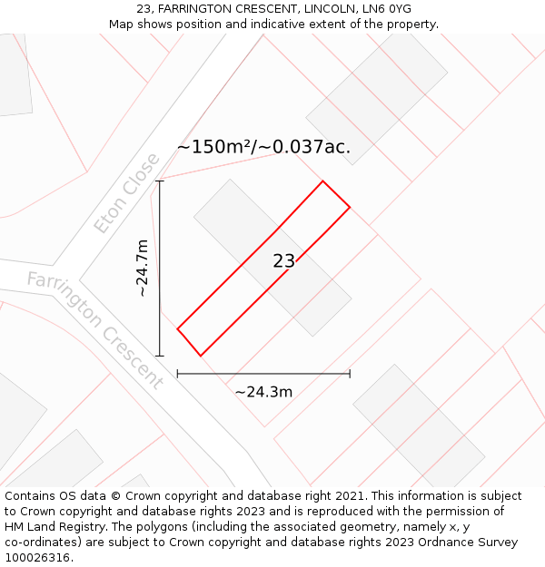 23, FARRINGTON CRESCENT, LINCOLN, LN6 0YG: Plot and title map
