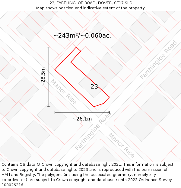 23, FARTHINGLOE ROAD, DOVER, CT17 9LD: Plot and title map