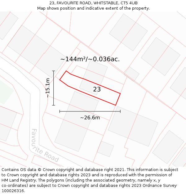 23, FAVOURITE ROAD, WHITSTABLE, CT5 4UB: Plot and title map