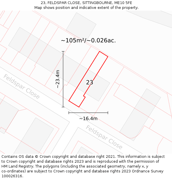 23, FELDSPAR CLOSE, SITTINGBOURNE, ME10 5FE: Plot and title map