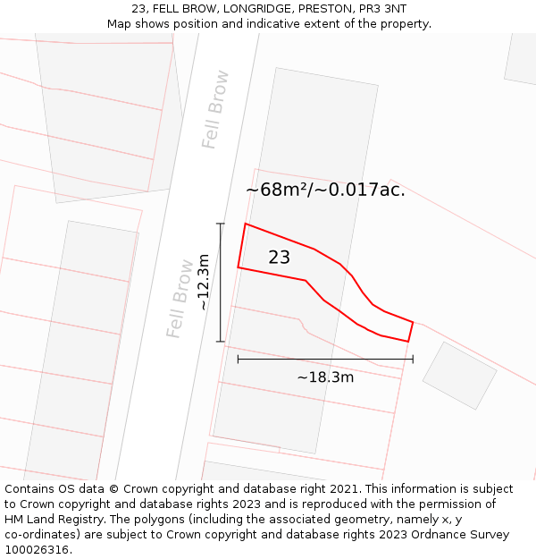23, FELL BROW, LONGRIDGE, PRESTON, PR3 3NT: Plot and title map