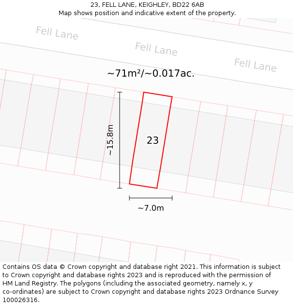 23, FELL LANE, KEIGHLEY, BD22 6AB: Plot and title map