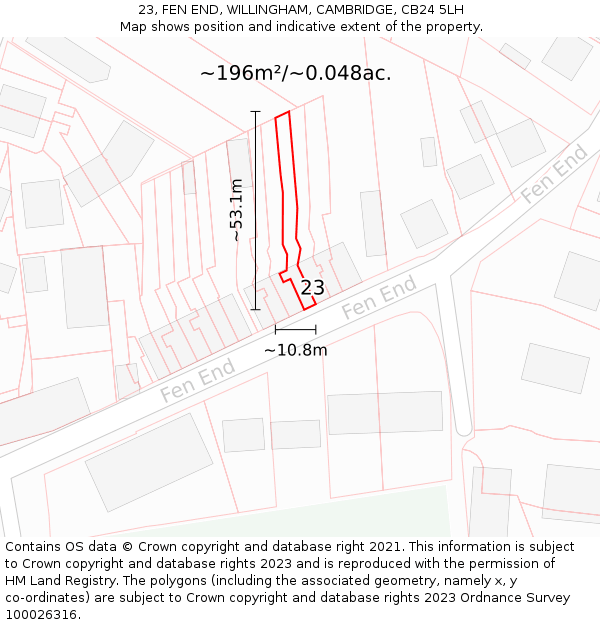 23, FEN END, WILLINGHAM, CAMBRIDGE, CB24 5LH: Plot and title map