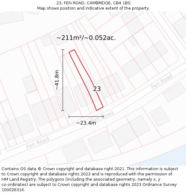 23, FEN ROAD, CAMBRIDGE, CB4 1BS: Plot and title map