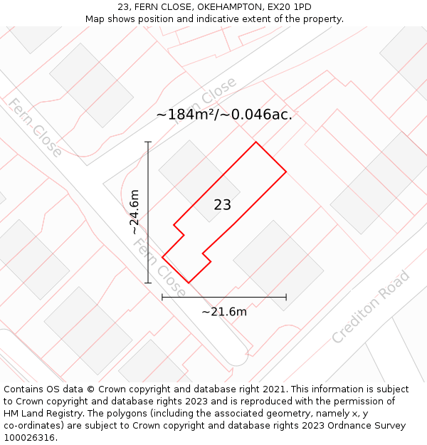 23, FERN CLOSE, OKEHAMPTON, EX20 1PD: Plot and title map
